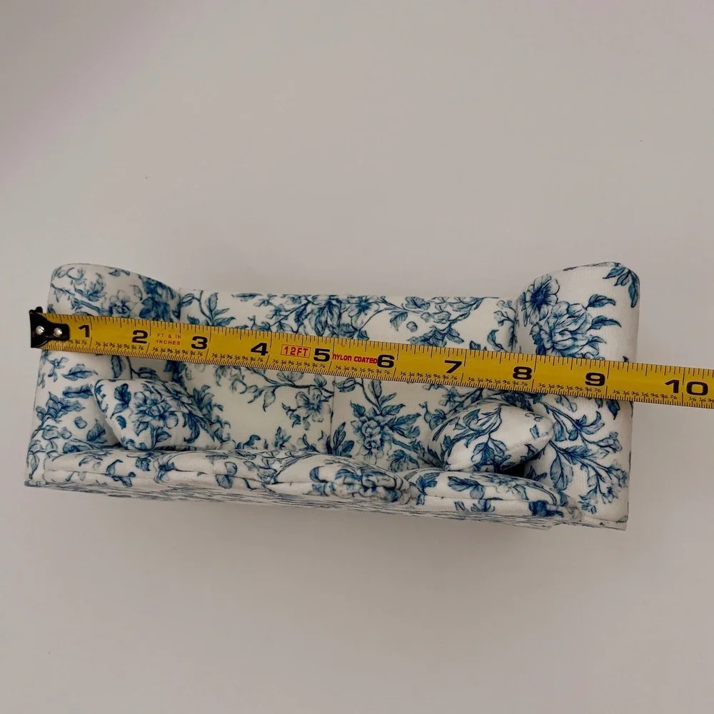 Blue White Floral Toile Sofa Jewelry Box‎ Heart Back Miniature Couch Mothers Day